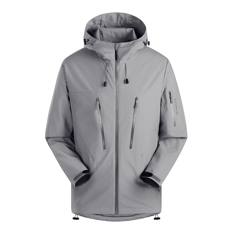 Men's Three-Layer Waterproof Breathable Hardshell Outdoor Jacket with Hood and Sealed Seams Fashion Glam