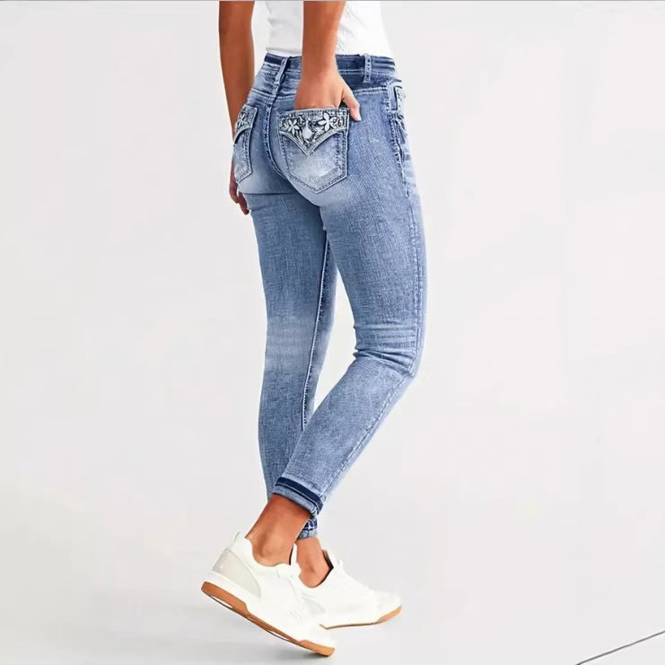Women Slim Ankle Jeans with High Waist, Sculpting Stretch and Subtle Used Wash Fashion Glam
