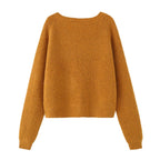 Ladies chunky knitted pullover with boat neck and cropped cut Fashion Glam