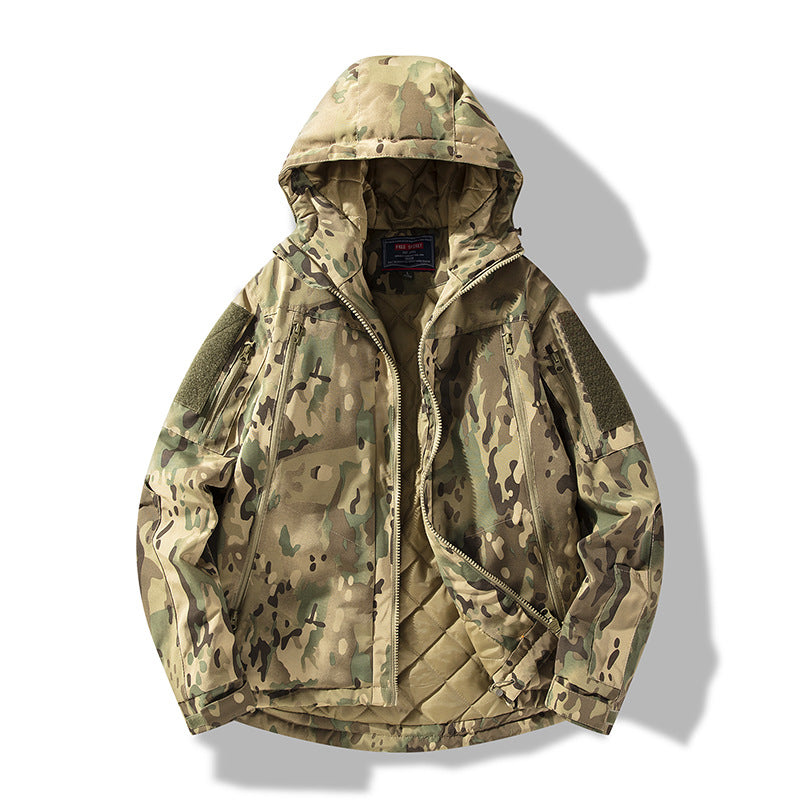 Men's quilted tactical winter jacket with hood and water-repellent outer material Fashion Glam