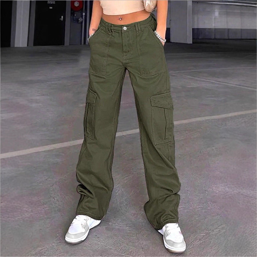 Women's wide cargo pants with high waist, patch flap pockets, and casual baggy fit Fashion Glam