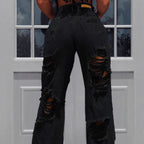 Ladies high-waisted destroyed jeans with wide legs and large knee rips Fashion Glam