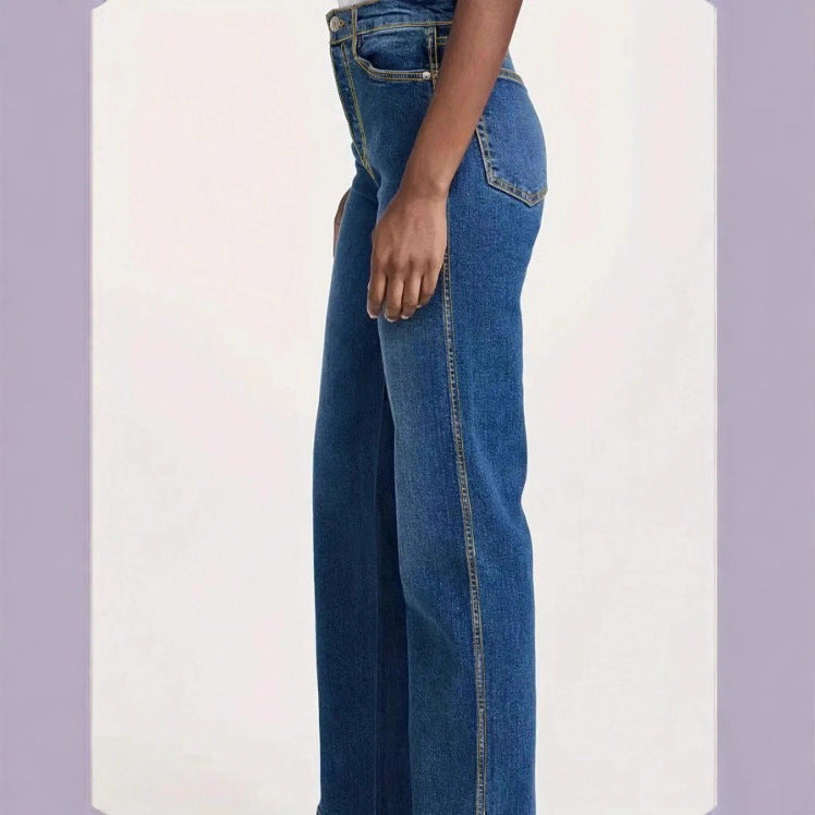 Women High-Waisted Straight-Leg Jeans with a Slight Flare and Five-Pocket Design Fashion Glam