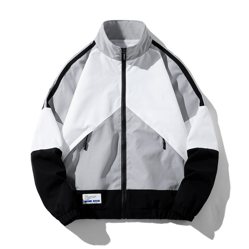 Men's Sporty Track Windbreaker Jacket with Stand Collar, Mesh Lining and Zipper Pockets Fashion Glam