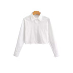 Women's Short-Cut Eyelet Embroidery Blouse with Shirt Collar and Long Ties Fashion Glam