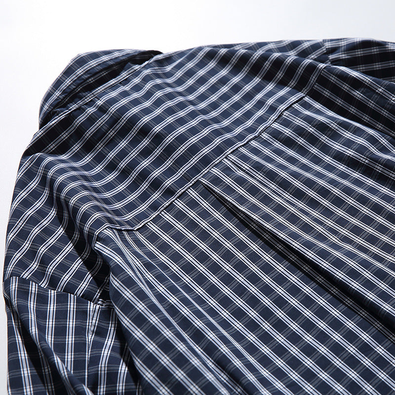 Men's Oversized Check Shirt with Full Button Placket, Chest Pocket, and Rounded Hem Fashion Glam