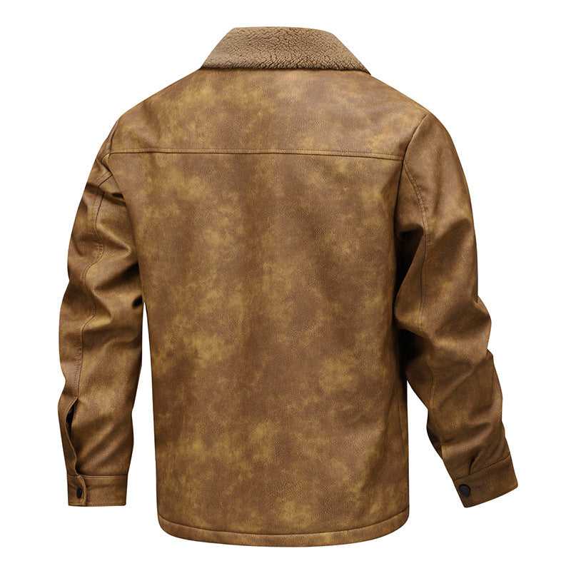 Men's vintage-inspired faux leather jacket with teddy lining and shirt collar Fashion Glam