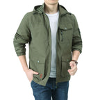 Men's Urban-Utility Field Jacket with Hood, Multiple Pockets and Elastic Cuffs Fashion Glam