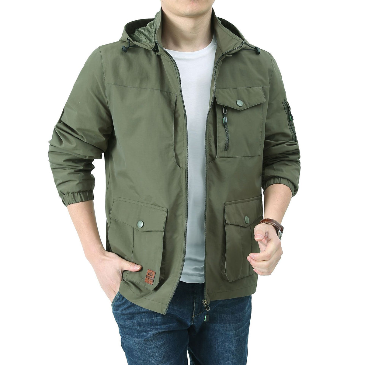 Men's Urban-Utility Field Jacket with Hood, Multiple Pockets and Elastic Cuffs Fashion Glam