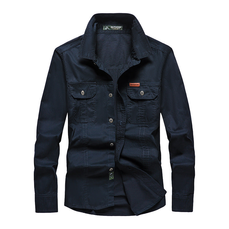 Men's Long Sleeve Work Shirt with Double Chest Pockets and Durable Twill Fashion Glam