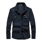 Men's Long Sleeve Work Shirt with Double Chest Pockets and Durable Twill Fashion Glam