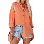 Women's loose shirt with button placket and chest pocket Fashion Glam