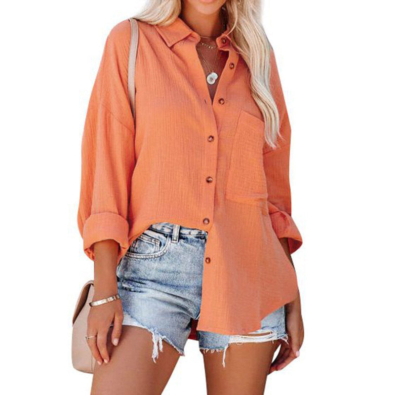 Women's loose shirt with button placket and chest pocket Fashion Glam