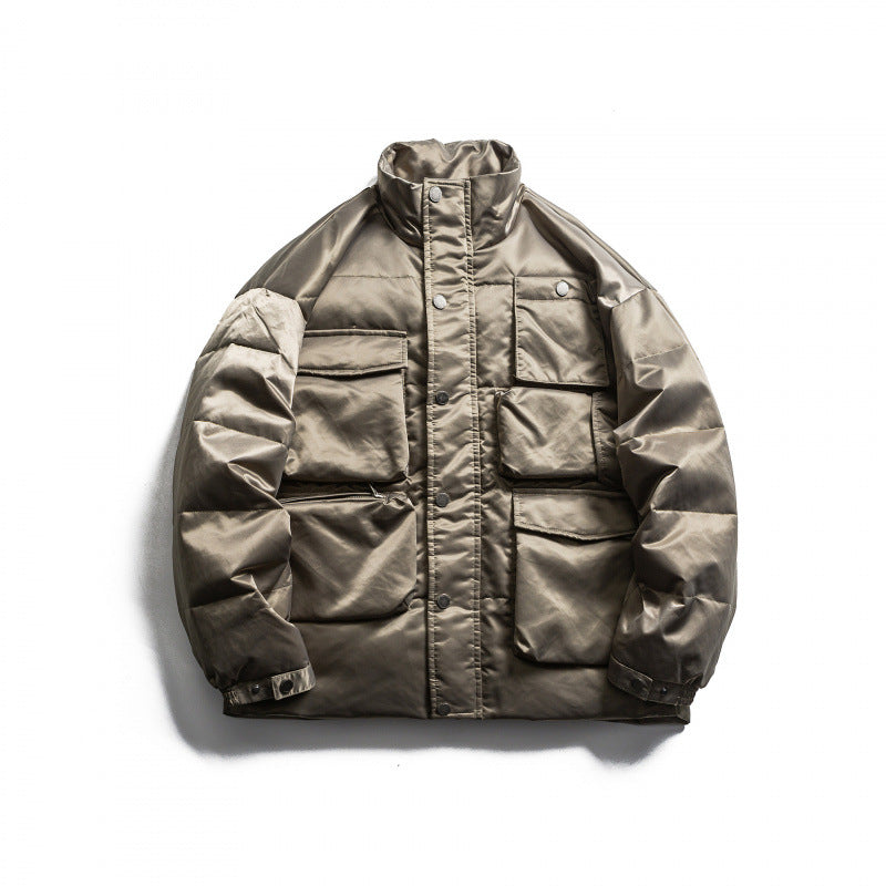 Unisex Padded Field Jacket in Boxy Cut with Multiple Pockets and Stand-Up Collar Fashion Glam