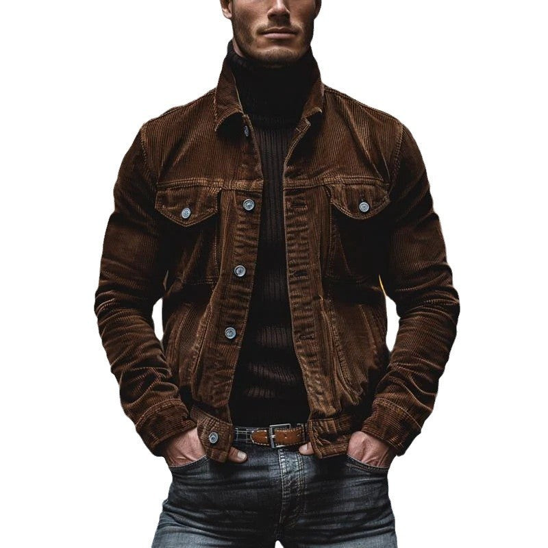 Men's cord jacket with tailored cut and snap button placket Fashion Glam