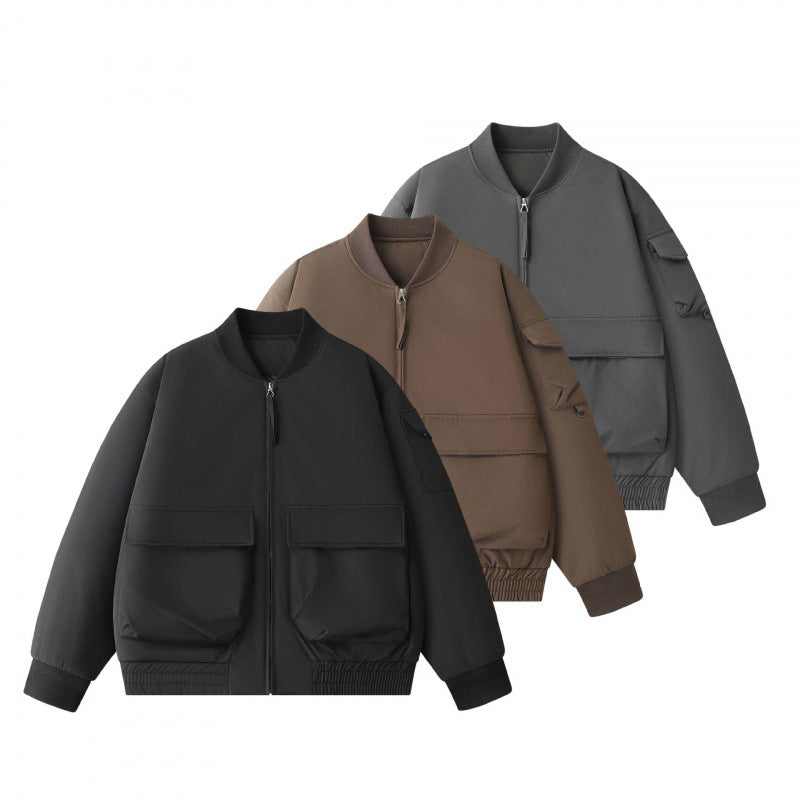 Unisex Short-Cut Utility Bomber Jacket with Large Front Pockets and Sleeve Organizer Fashion Glam