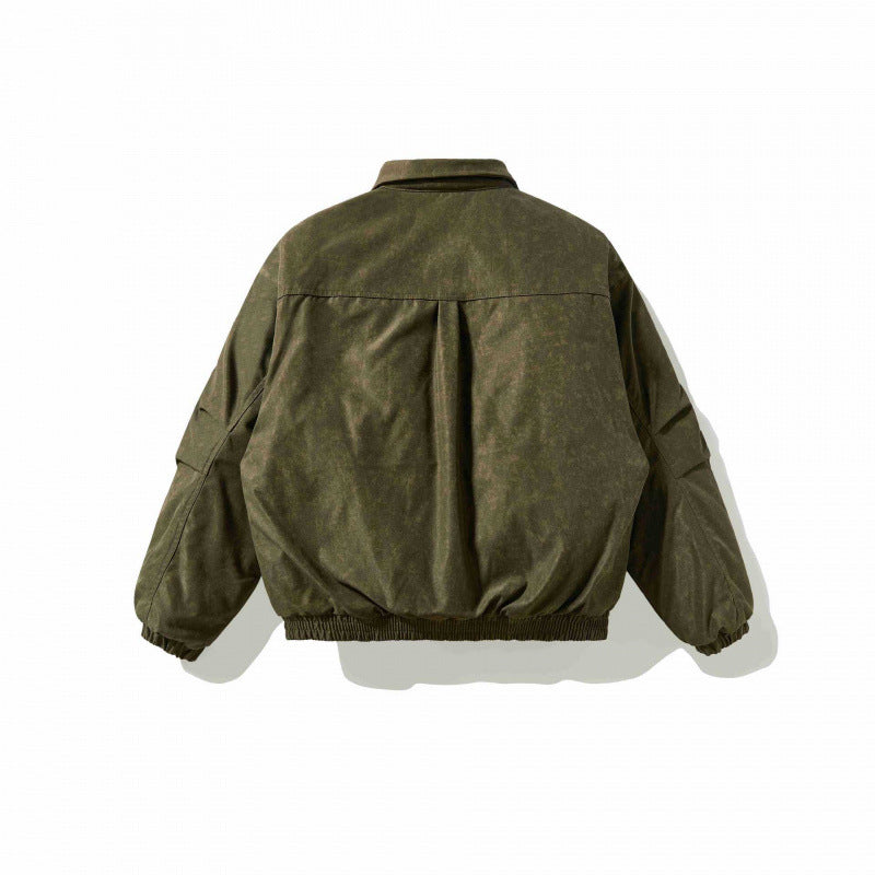 Men's lightly padded canvas field jacket with shirt collar, concealed seam detail appearance, and elastic waistband Fashion Glam
