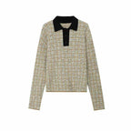 Women's Boucle Polo Knit Sweater with Tweed Effect Fashion Glam