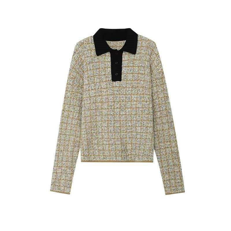 Women's Boucle Polo Knit Sweater with Tweed Effect Fashion Glam
