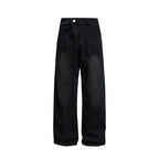 Women's Wide High-Waist Denim Pants with Curved Front Pockets Fashion Glam