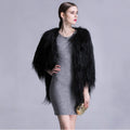 Women Long-Pile Faux Fur Coat with Open Front and Elegant Silhouette Fashion Glam