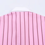 Women’s Oversize Shirt Blouse in Silk Look with Contrast Collar and Vertical Stripe Structure Fashion Glam