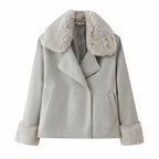 Women Short Wool Blend Coat with Removable Faux Fur Collar and Cuffs Fashion Glam