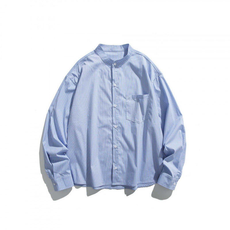 Unisex Oversize Shirt with Stand-Up Collar, Pinstripes and Breast Pocket Fashion Glam