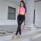 Ladies High-Waist Skinny Jeans with strong Destroy Effect Fashion Glam
