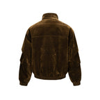 Men's velvet bomber jacket with stand collar, concealed snap button placket, and elastic hem Fashion Glam