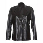 Women Oversized Blazer in Leather Look with Structured Shoulders Fashion Glam