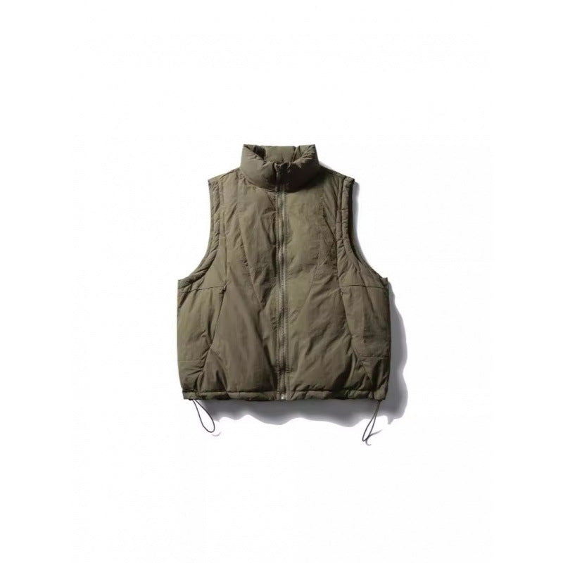 Ladies Lightly Padded Sleeveless Stand Collar Vest with Drawstring Hem Fashion Glam