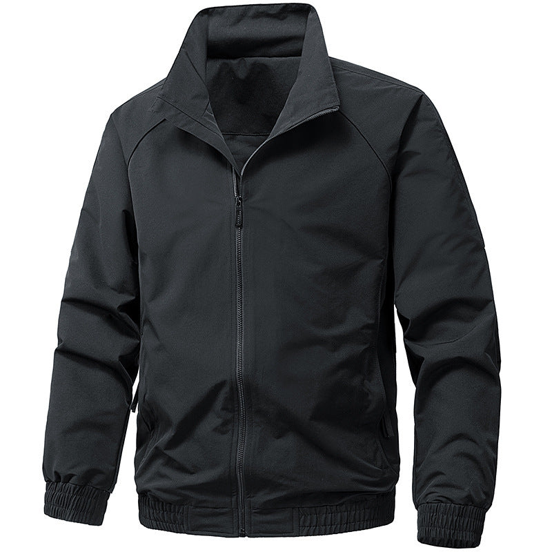 Men's Technical Microfiber Softshell Jacket in Bomber Style with Stand Collar and Zipper Pockets Fashion Glam