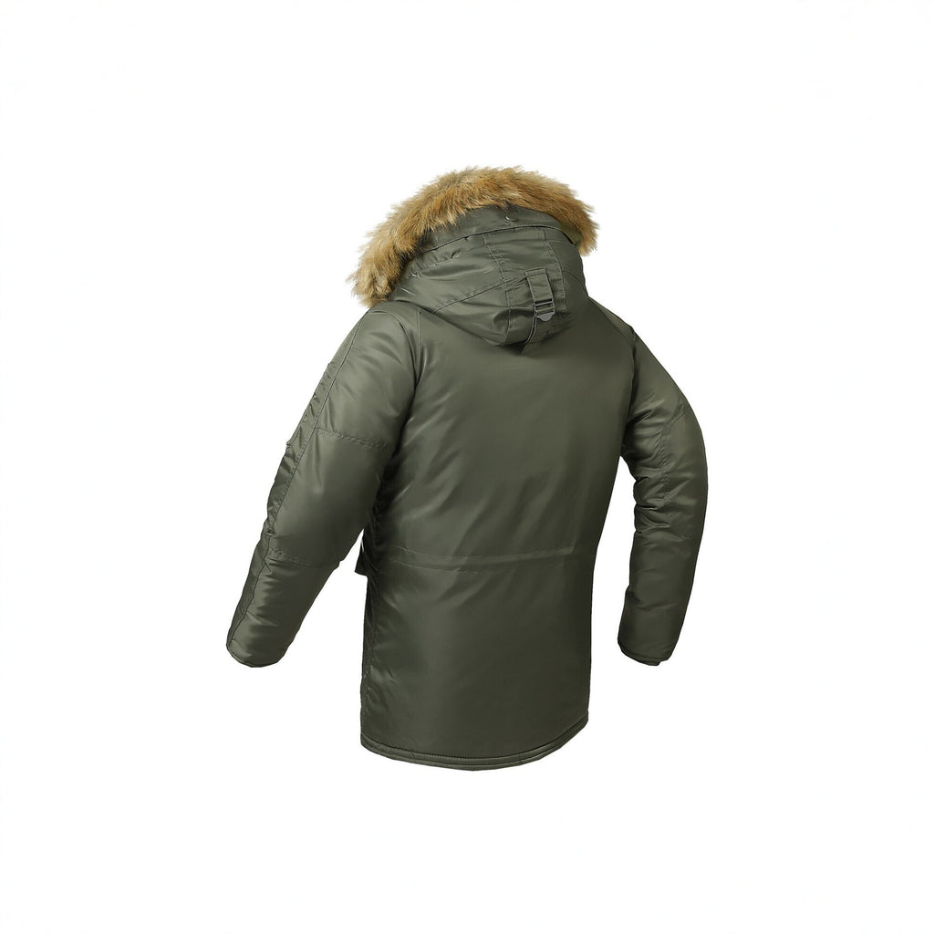 Men's longer insulated parka with faux fur hood and thermal padding Fashion Glam