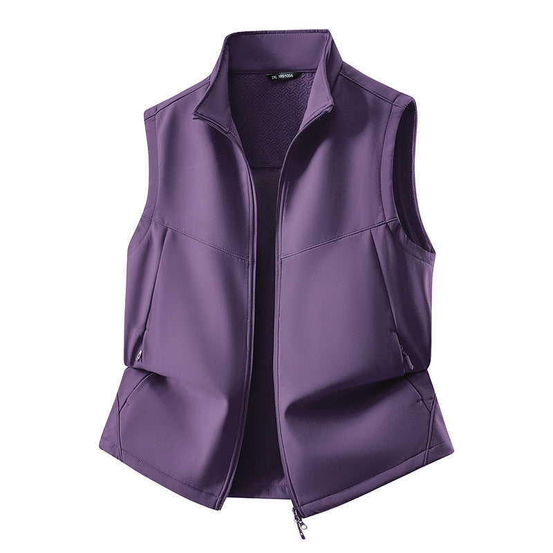 Women's Sleeveless Softshell Vest with Stand-Up Collar, Stretch Lining and Two-Way Zipper Fashion Glam