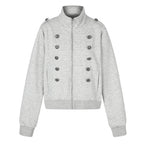 Unisex Sweat Jacket in Military Look with Double Button Placket Fashion Glam