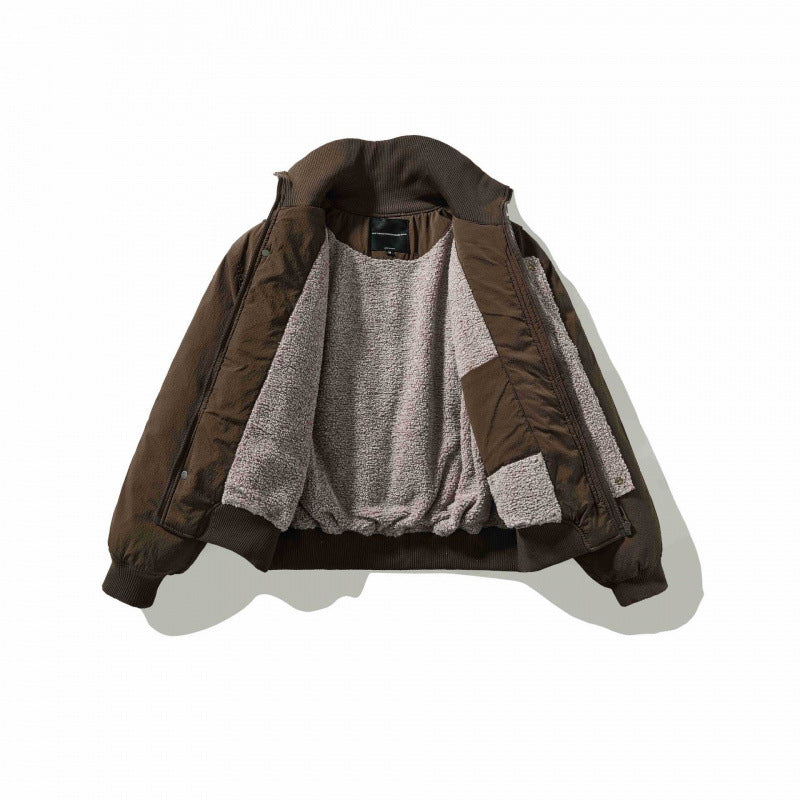 Unisex Short Cut Volume Bomber Jacket with High Ribbed Collar, Concealed Press Stud Placket and Rounded Flap Pockets Fashion Glam