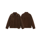 Men's short jacket made of suede look with decorative shoulder buckles and concealed zipper Fashion Glam
