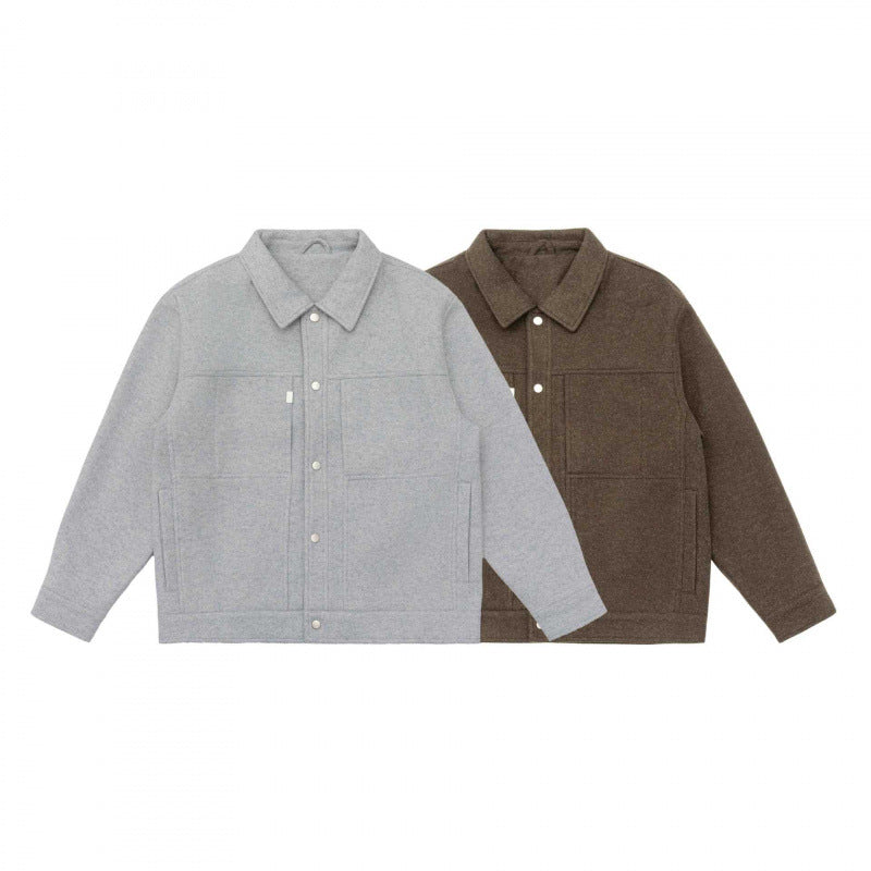 Men's Oversize Shirt Jacket in Boxy Cut made of Wool Blend with Snap Button Placket and Patch Pockets Fashion Glam