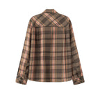 Ladies Asymmetric Cape Blouse in Check Pattern with Stand Collar and Button Closure Fashion Glam
