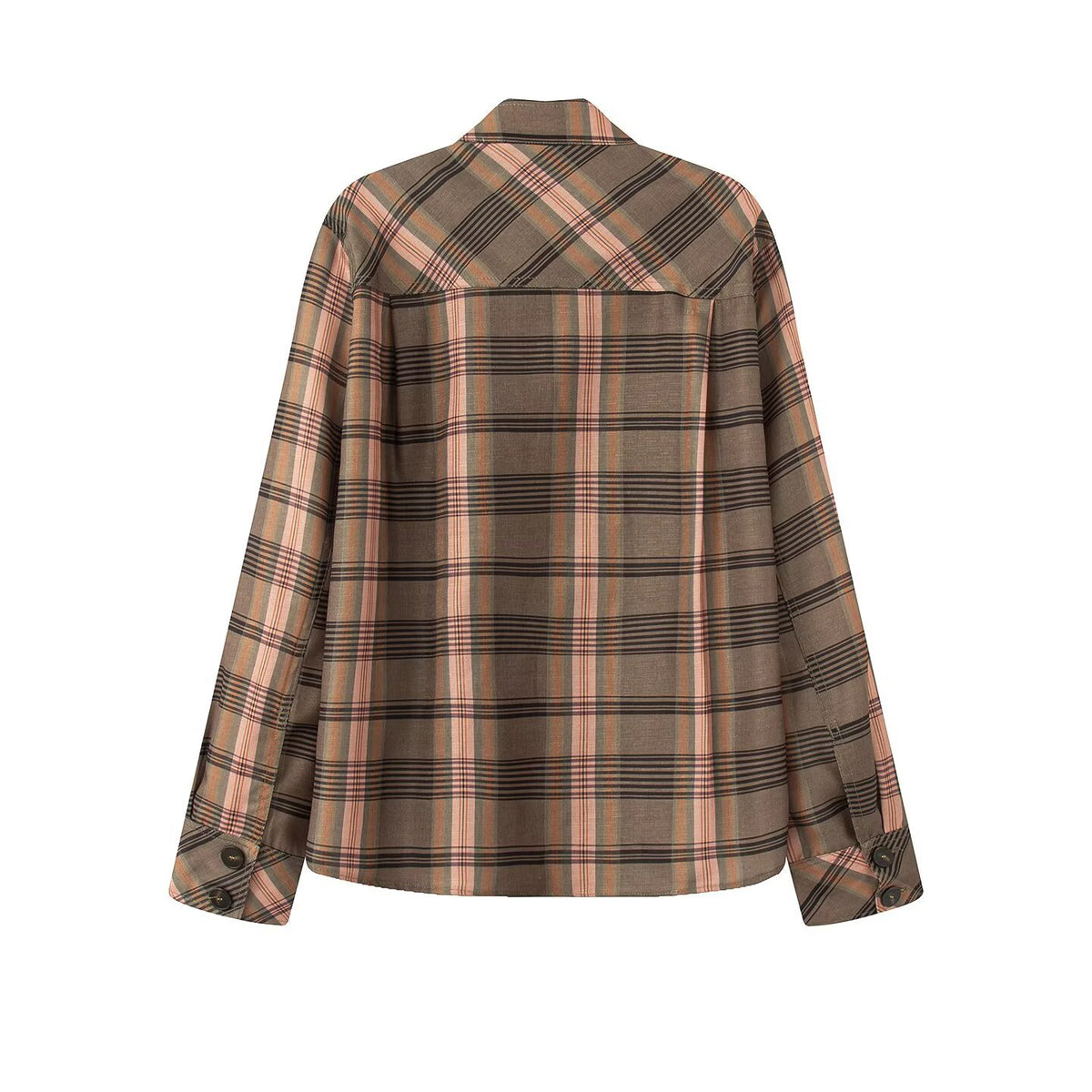 Ladies Asymmetric Cape Blouse in Check Pattern with Stand Collar and Button Closure Fashion Glam