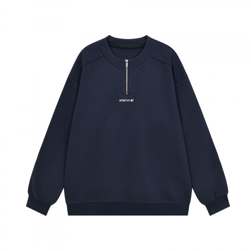 Unisex Oversized Sweatshirt with Half Zip and Ribbed Hem Fashion Glam