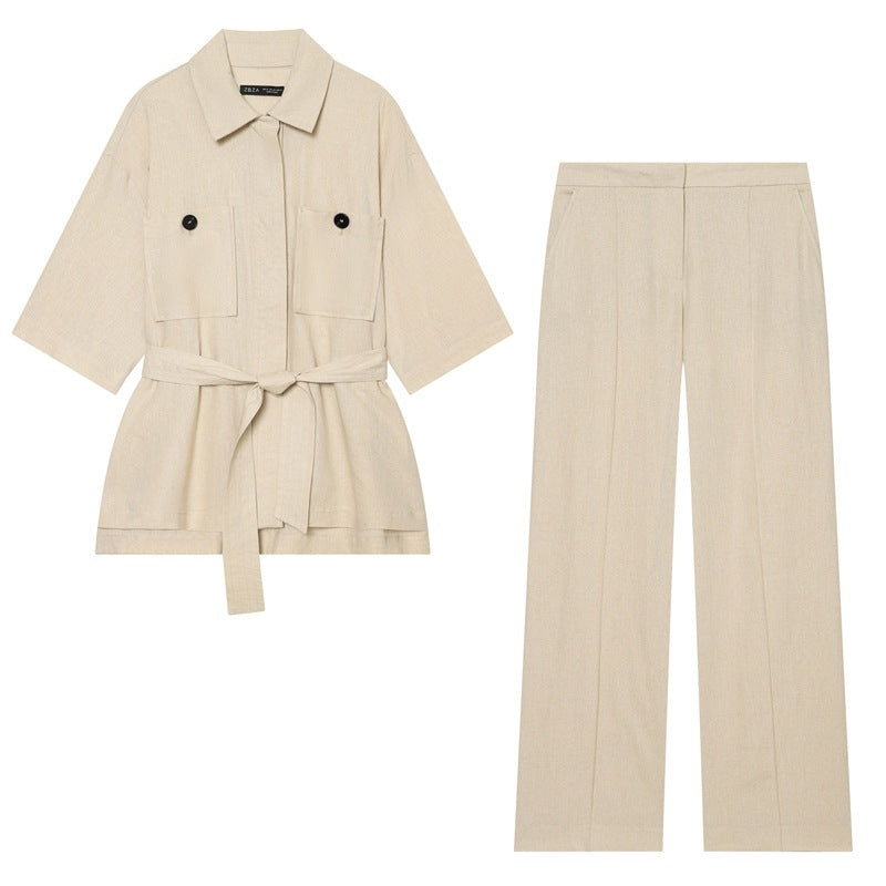Women's Lightweight Linen Trousers with Wide Leg and Pleat Fashion Glam