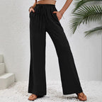 Women's Light Palazzo Pants with Elastic Waistband, Drawstring, and Side Pockets Fashion Glam