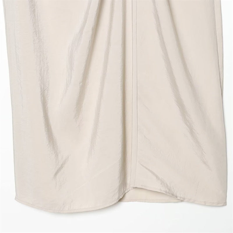 Women's Draped Midi Skirt with Gathering and Wrap Look Fashion Glam