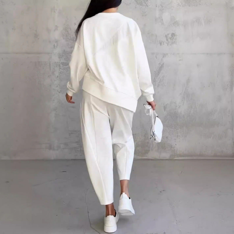Women's Casual Two-Piece Lounge Set with Oversize Sweatshirt and Tailored Tapered Pants Fashion Glam