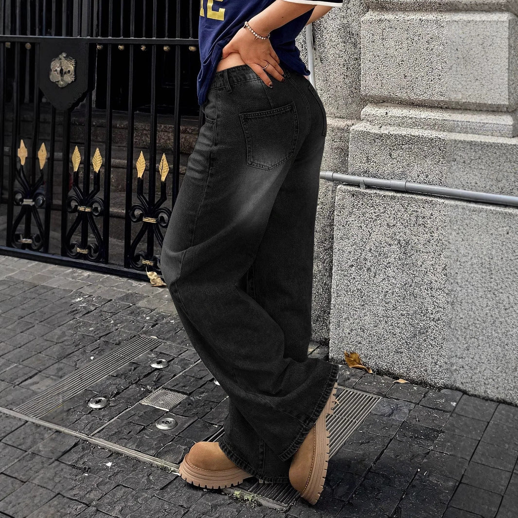 Ladies wide high-waisted denim jeans in baggy style with extra wide leg Fashion Glam