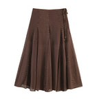 Women's Flowing A-Line Midi Skirt with Polka Dot Print and Tie Bow Fashion Glam
