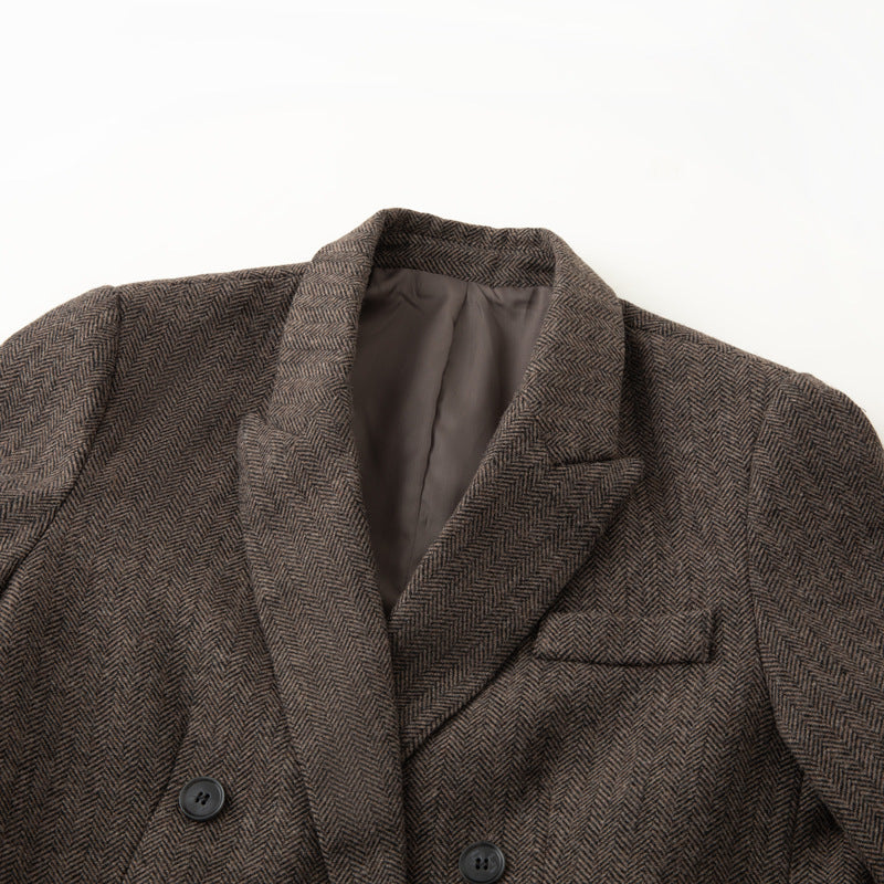 Women Double-breasted Oversized Tweed Blazer with Houndstooth Pattern Fashion Glam