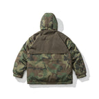 Unisex Boxy-Short-Puffer Jacket in Camouflage-Utility Style with Hood and Concealed Front Placket Fashion Glam